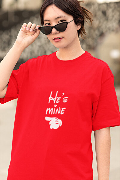 MG Valentine's Day He Is Mine Women's Cotton Long Sleeve 3 Yarn Crewneck Tshirt