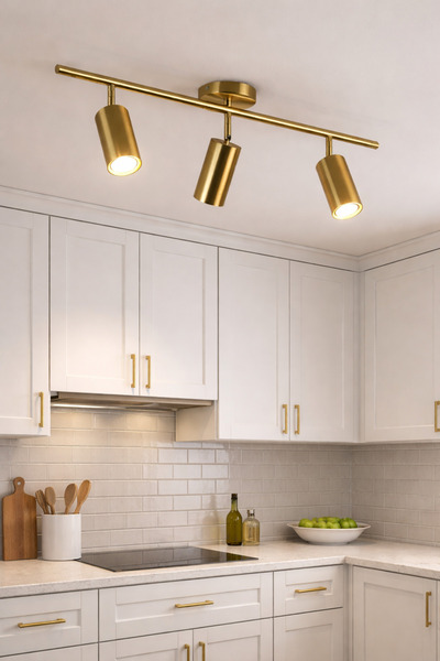 Muga MODERN LUX SPOT 3’LÜ SIRALI GOLD AVİZE ( SARI IŞIK ) MUTFAK GİYİNME ODAS...