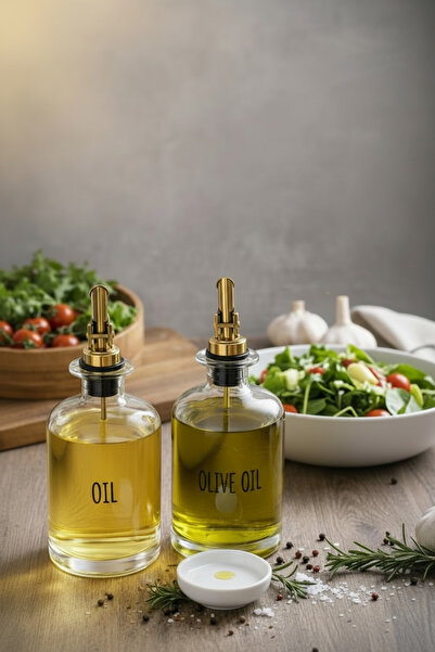 zezedesing Set of 2 Glass Oil Bottles with Gold Lids - Olive Oil and Sunflowe...