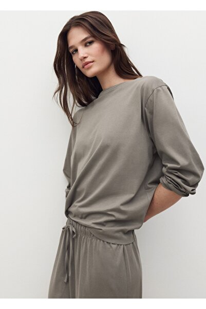 MANGO Woman Düz pamuklu iki parça pijama