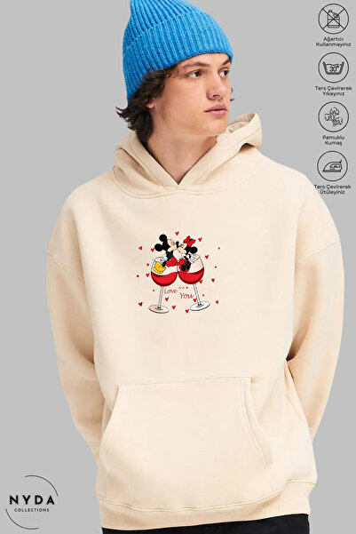Nyda Collections Unisex Hoodie Long Sleeve Mickey Love Printed Hooded Oversiz...