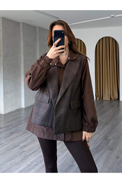 Coral Ekose Garnili Ceket 36927 Kahve