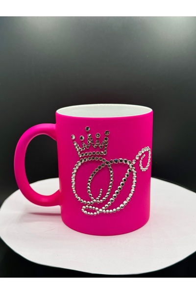 delshop Personalized mug with crystals, initial D, pink