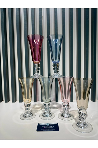 Vakıf home Kristal Renkli Ayaklı Kahve Yanı Su Bardağı 6 Renk