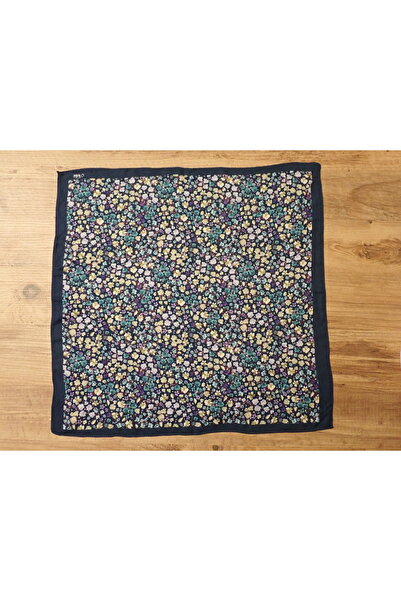 Zelayn Cotton Floral Patterned Navy Blue Bandana Scarf