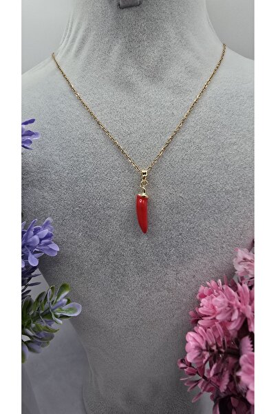 ahsenaksesuar2025 Kırmızı Acı Biber Kolye Altın Renk Zincirli Chili Pepper Ch...
