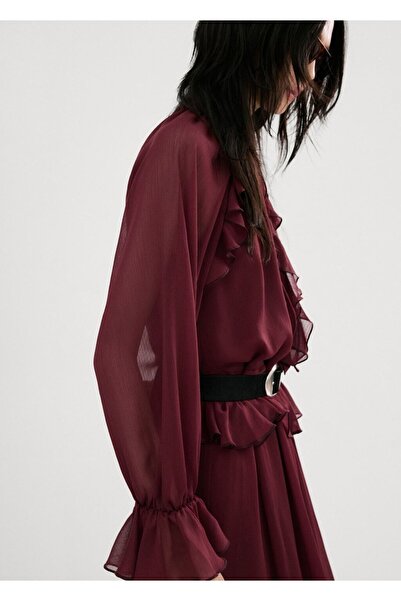 MANGO Woman Fırfırlı uzun elbise