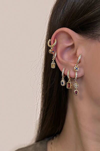 Okko Store أقراط من الأحجار الملونة مكونة من 6 قطع