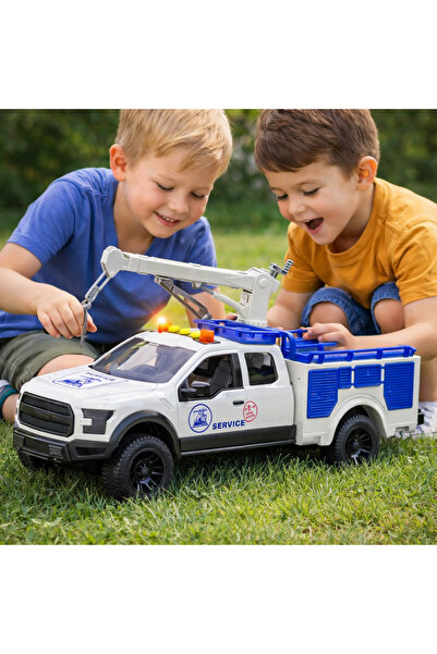 LEAN Camion service cu macara lumini sunete alb 1:12