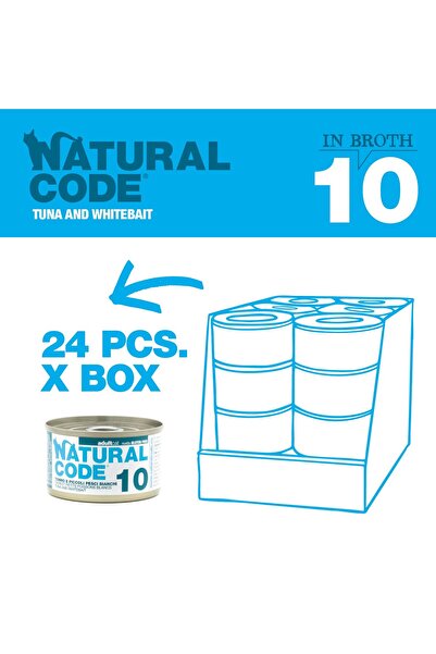 Natural Code علب تونة وسمك أبيض صغير للقطط، 85 غرام، عبوة من 24 علبة