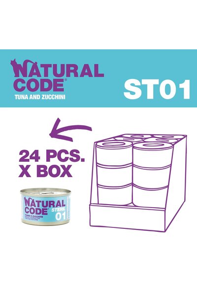 Natural Code علب تونة وكوسا للقطط، 85 غرام، عبوة من 24 علبة