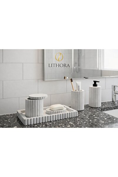 Store Lithora Modern Mermer Görünümlü 4 Parça Banyo Aksesuar Seti