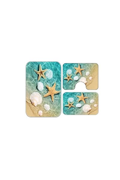 OEM Set of 3 Non-Slip Bath Rugs 60 x 90 - Turquoise with Starfish