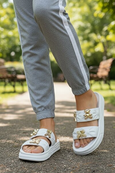 Modafırsat Дамски ежедневни чехли, бели, стилни, за плаж, с противоплъзгащо п...