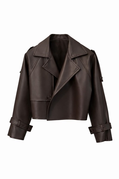 lidyasara Kol Kemerli Detaylı Deri Kısa Ceket