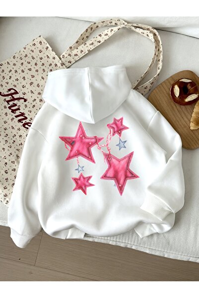 Deocept Unisex Star Printed Hooded Kangaroo Pocket Comfortable Fit Oversize C...