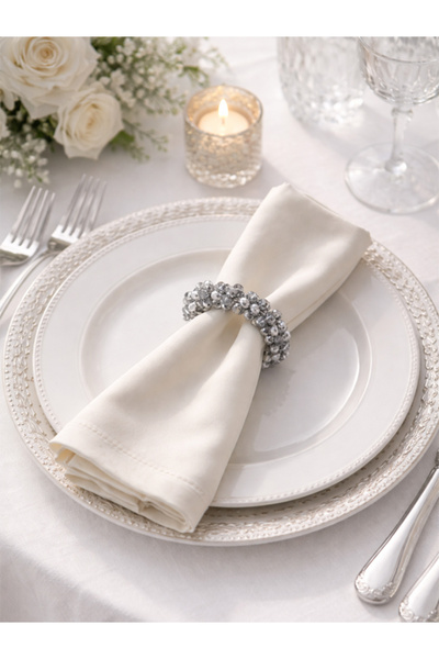 Şekerdavet El Emeği Zarif Gümüş Taş Detaylı Peçete Halkası – Özel Gün ve Dave...