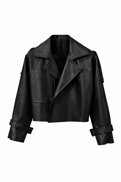 lidyasara Kol Kemerli Detaylı Deri Kısa Ceket