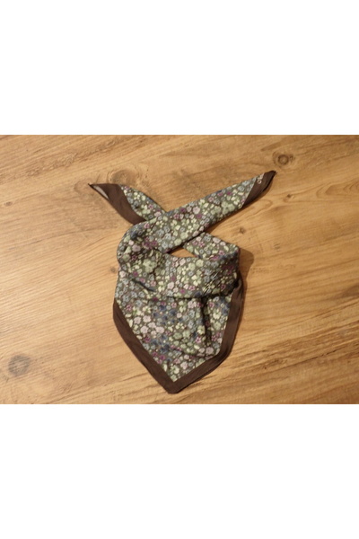 Zelayn Eșarfă bandană maro din bumbac cu model floral