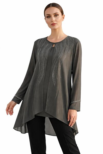 Aydoğan Plus Size Inside-Outside Chiffon Evening Dress Tunic