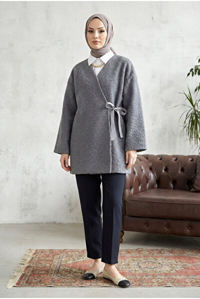 MODAQU Side Tie Boucle Fabric Kimono - Smoked