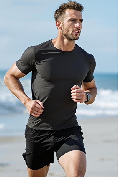 Shine Stone Men's slim fit sports t-shirt crew neck stretch fabric