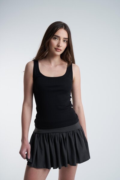 citycenterfashion Women's Wide Crew Neck Zero Sleeve Ribbed Blouse Cty-Abr-1885