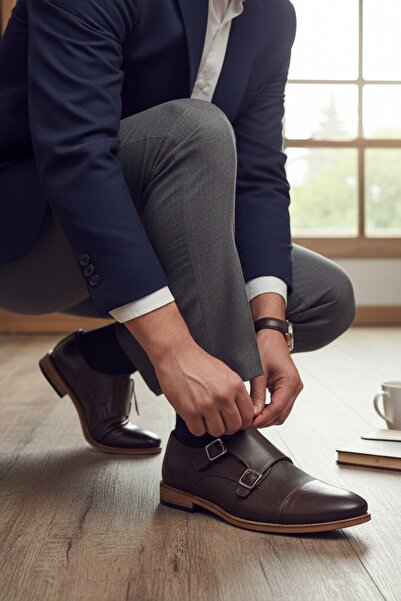 enoch Enoch Erkek Siyah Hakiki Deri Klasik Ayakkabı Çift Tokalı Monk Strap Ta...