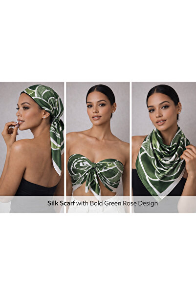 CROCUS DESIGN وشاح كاكي بنمط الورد مطبوع خاص بملمس حريري