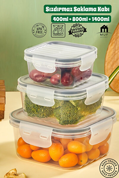 Citim Tam Vakumlu Hava Geçirmez Sızdırmaz Kilitli Saklama Kabı 3'lü Set Şeffa...