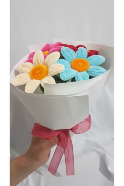 Badem Hediyecilik باقة زهور ديزي شينيل مصنوعة يدويًا - زخرفية، لا يتغير لونها...