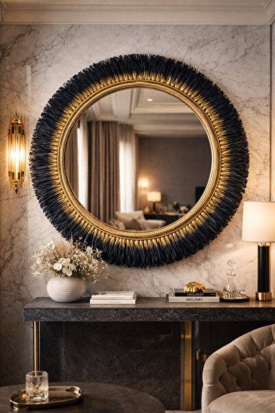 kattuna Premium Black Kağıt Rafya Ayna Duvar Dekorasyon Ürünü