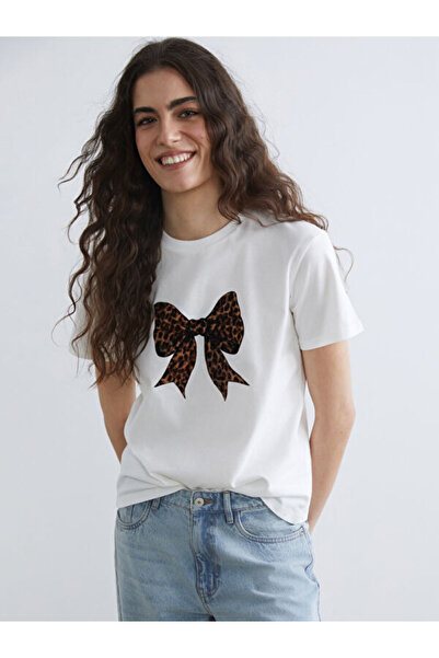 LC Waikiki Γυναικείο T-Shirt Crew Neck με στάμπα με φιόγκο