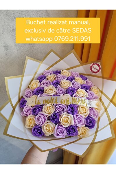 Store.sedas Buchet 55 trandafiri de sapun mov si cream La multi ani mami, rea...
