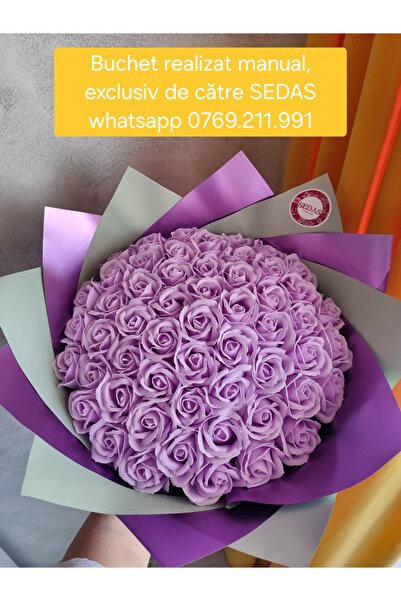 Store.sedas Buchet 55 trandafiri de sapun lila, realizat manual de SEDAS