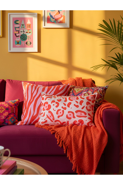 RahanDesign Leopar - Zebra Çizgi Desenli Pembe - Kırmızı Süet Çift Taraflı 2l...