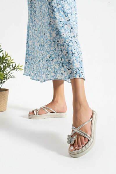 Nubbock Women's White Flip Flops with Stone Butterfly Detail Nk2054