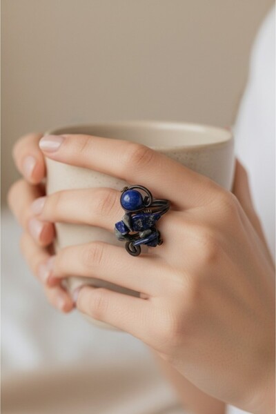 Pisidesa Antique Ottoman Palace Ring - Adjustable Pure Copper Natural Stone E...