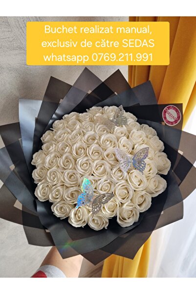 Store.sedas Bouquet of 55 white soap roses with butterflies, handmade by SEDAS