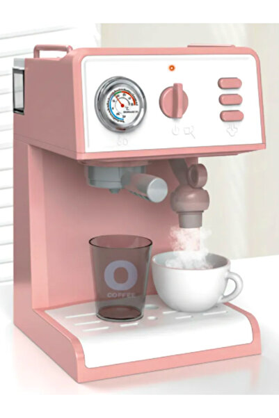 a v d a Gerçek Su Ve Buhar Efektli Pilli Sesli Oyuncak Kahve Makinesi - Pembe