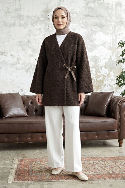 MODAQU Side-Tie Boucle Fabric Kimono - Dark Brown