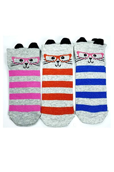 Mestore 3 Pairs Cat Themed 3D Eared Cotton Flexible Women's Ankle Socks