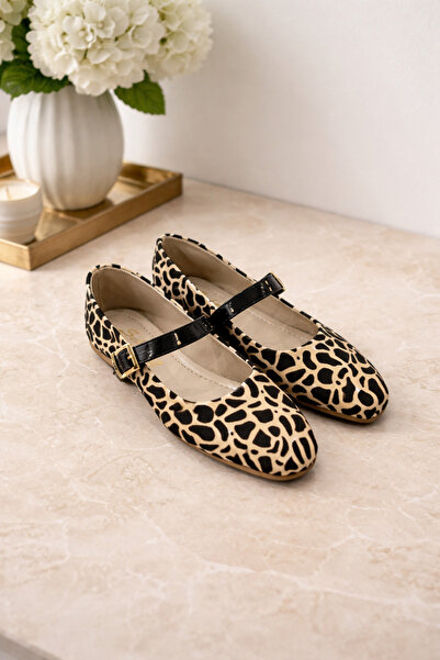 Behtah Kundura Women's Leopard Patterned Ballerinas with Stylish Buckle Ortho...