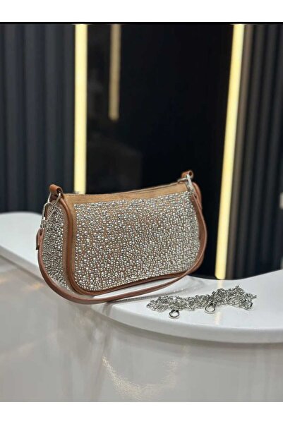 ÖZÜM TAKI Women's Silver Stone Evening Dress Bag Brown