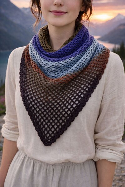 KMFashion Hand Knitted Batik Yarn Triangle Scarf & Shawl – Soft Textured, Mul...