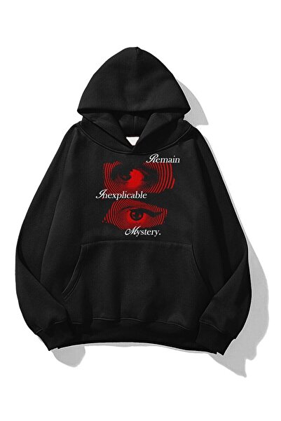 Elvino Hanorac negru oversize unisex cu imprimeu Remain Mystery