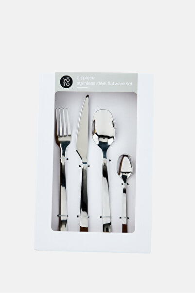 YOTO 24 Pcs Stainless Steel Flatware Set, Silver