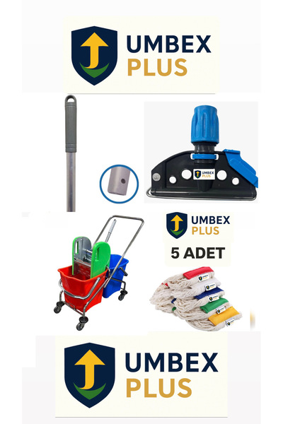 UMBEX PLUS UMBEX Çift Kovalı Paspas Krom Çelik Presli Temizlik Arabası Temizl...