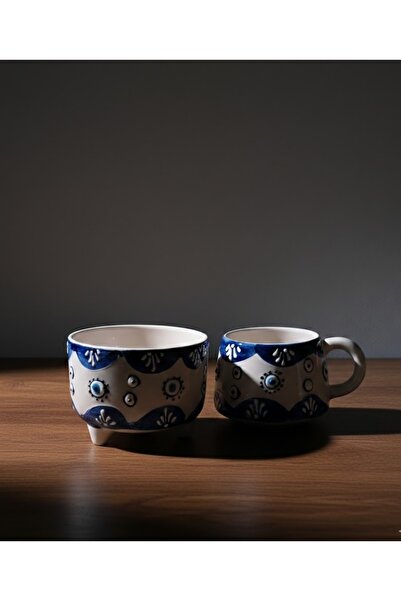 Artiser Ceramic Mug and Sugar Bowl with Evil Eye Decoration