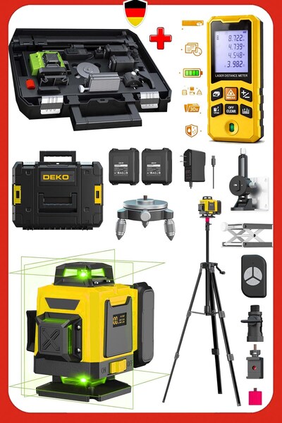 DEKO TURKEY Muhteşem 3'lü Tripotlu 4D 16 Çizgili Lazer Hizalama 50Mt Mesafe Ö...